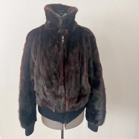 Jorge's Furs Real Mink Fur Short Bike Jacket Bomber Coat Full Zip Unisex Brown